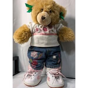 Build A Bear Workshop Teddy Bear White Shirt Distressed Jeans Embroid Sketchers